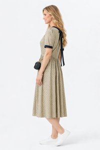 Bohemian Geo Print Loose Fit Pleated Dress with Back tie