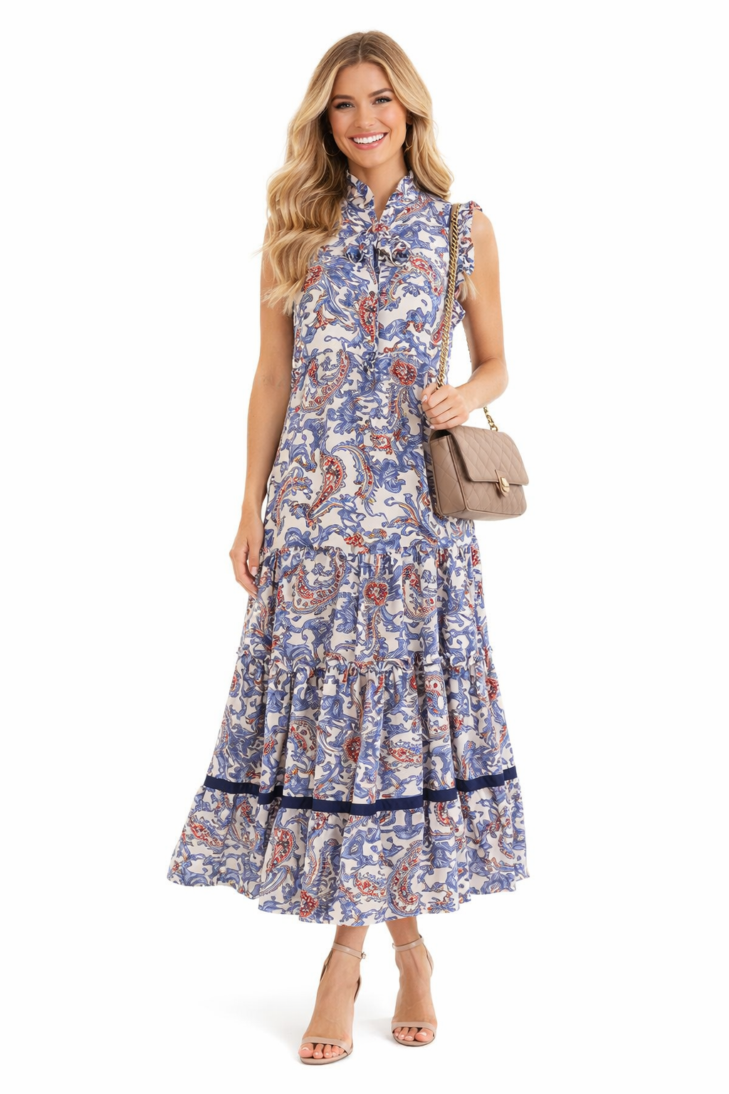 Bohemian Rose And Tulip Paisley Sleeveless Maxi Dress