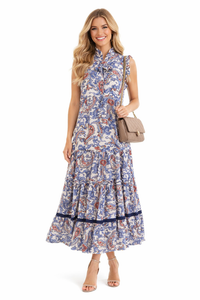 Bohemian Rose And Tulip Paisley Sleeveless Maxi Dress