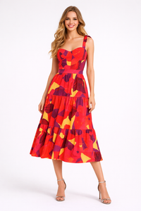 Pablo Print Strappy Fit-and-Flare Maxi Tiered Dress