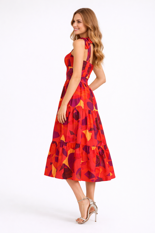 Pablo Print Strappy Fit-and-Flare Maxi Tiered Dress