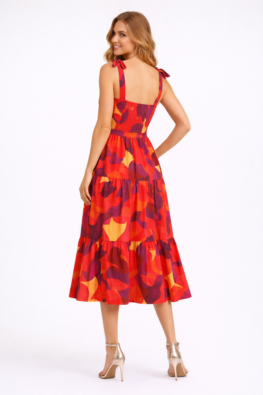 Pablo Print Strappy Fit-and-Flare Maxi Tiered Dress