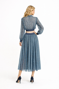 Flowy Chiffon High Neck Cut-out Waist Pleated Dress