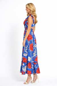 Floral Print Ruffled Shirred Maxi Tiered Dress