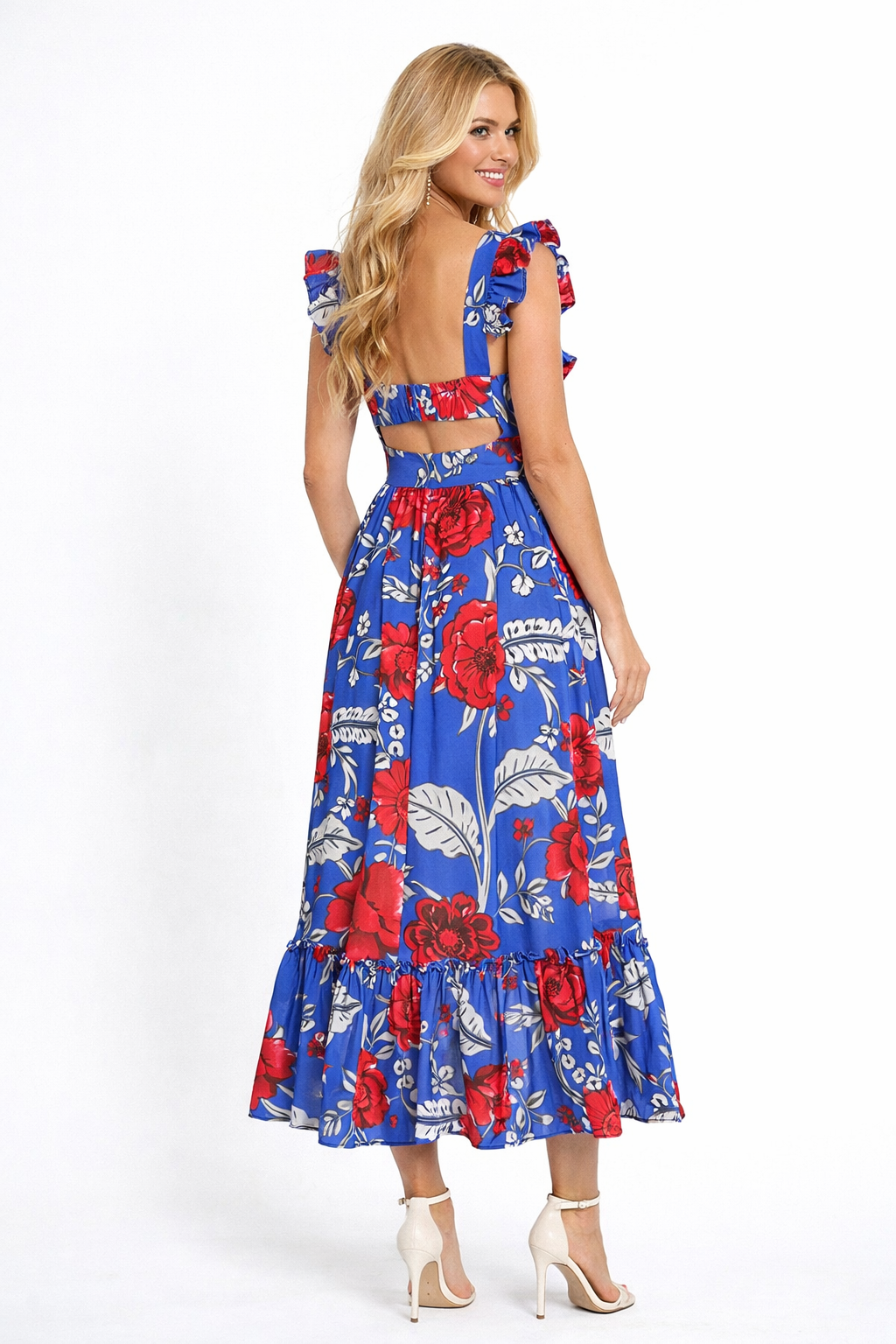 Floral Print Ruffled Shirred Maxi Tiered Dress