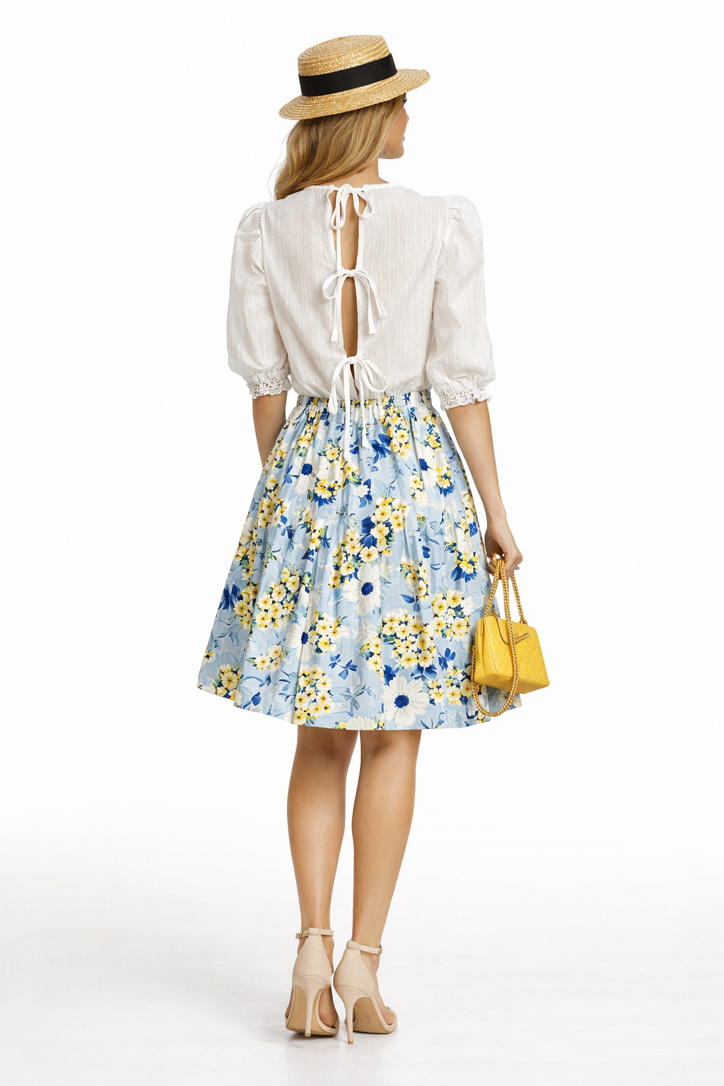 Puffy Sleeve Embroidered Pure Cotton Top in White