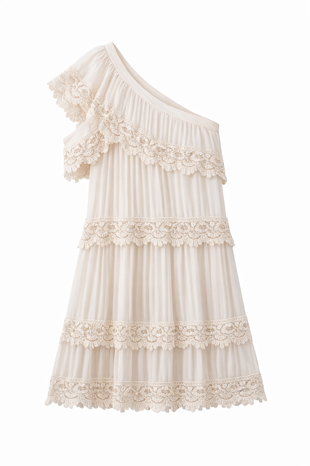 One Shoulder Pleated Embroidered Dress