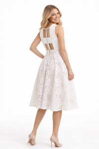 Eyelet Halter Neck Cutout Back Party Dress in White