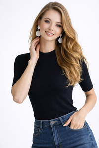 Meghan Light Wool Crew Neck Knit Top in Navy