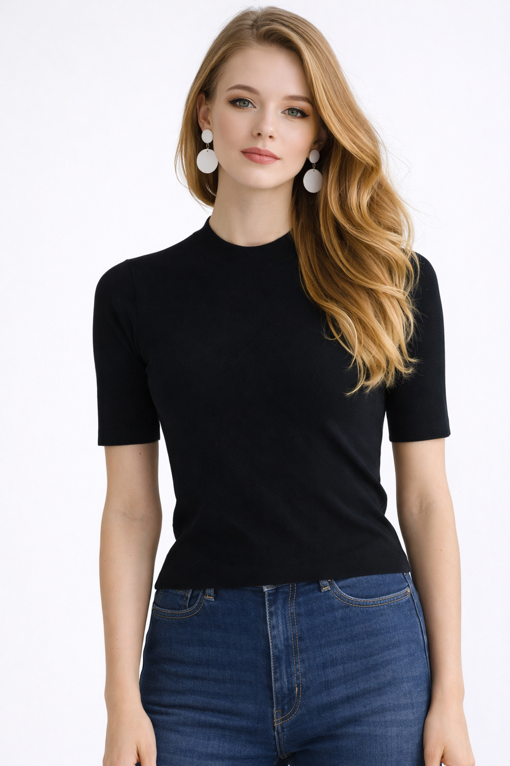 Meghan Light Wool Crew Neck Knit Top in Navy