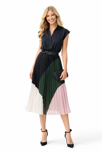Meghan Chiffon Black Top & Pleated Midi Skirt Co-Ord