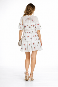 Floral Embroidered Tiered Mesh Shift Dress