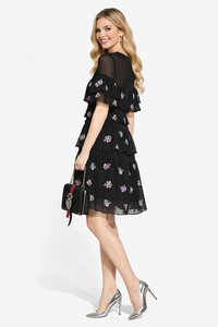 Floral Embroidered Tiered Mesh Shift Dress