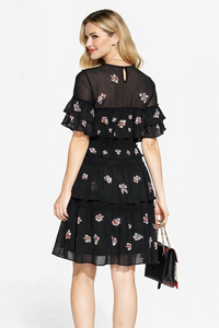 Floral Embroidered Tiered Mesh Shift Dress