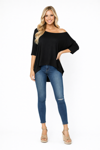 3/4 Sleeve Slouchy Asymmetrical Draped T-shirt
