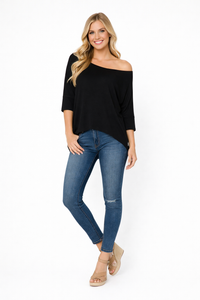3/4 Sleeve Slouchy Asymmetrical Draped T-shirt
