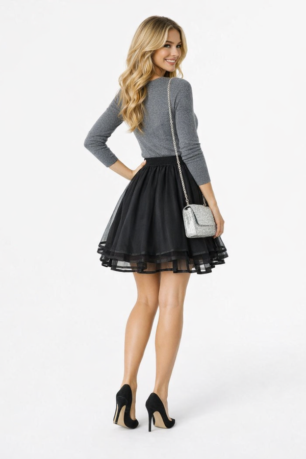Tiered Ballerina Tutu Skater Skirt in Black