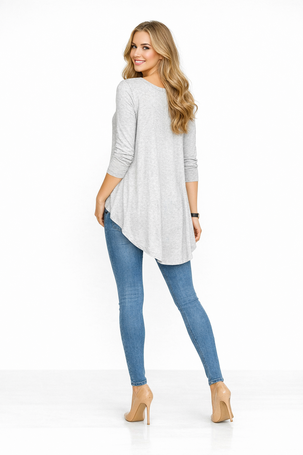Slouchy Long Sleeve Cotton Jersey Hi-low T-shirt