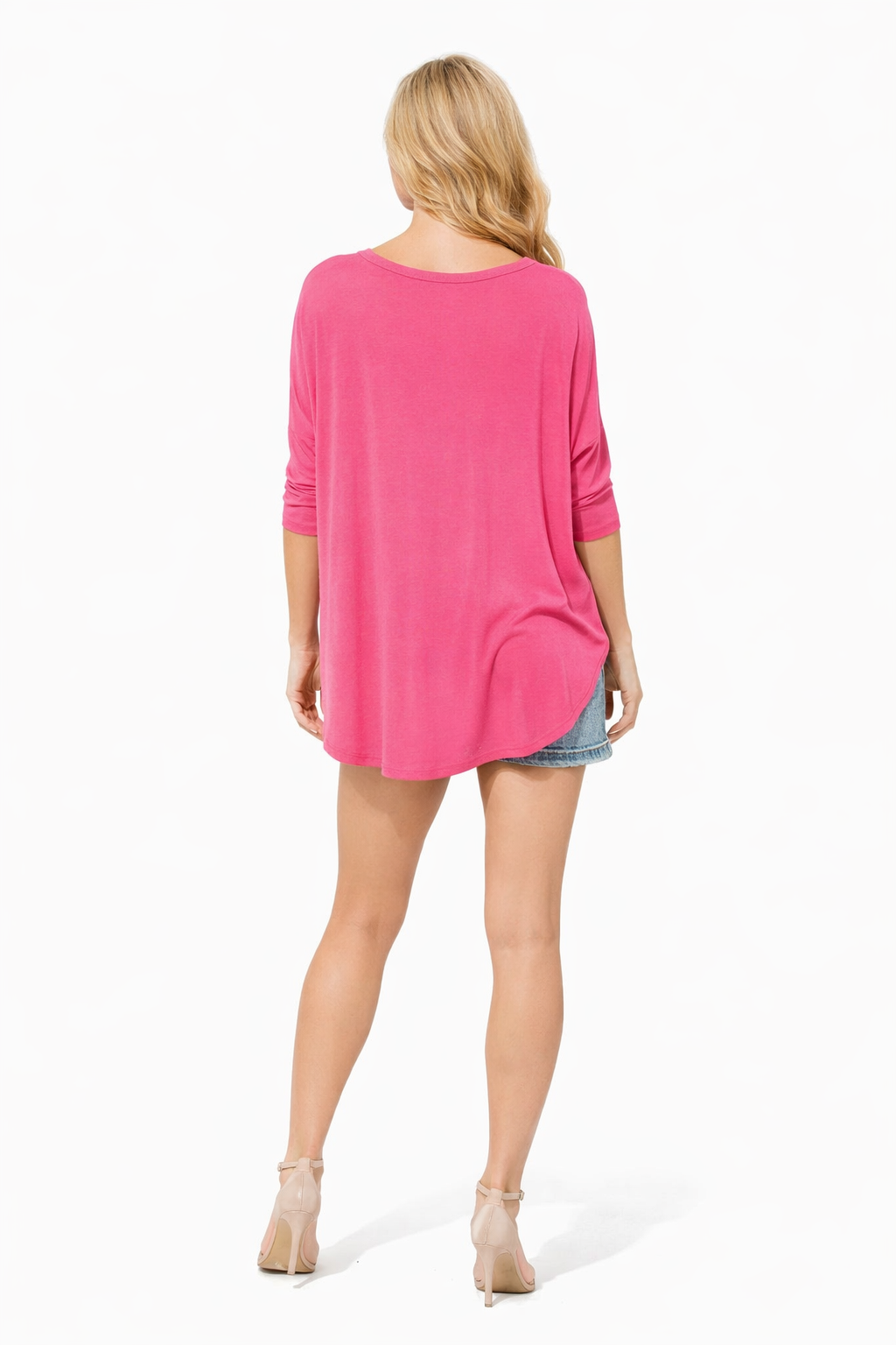 3/4 Sleeve Colourful Asymmetrical Draped T-shirt