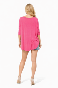 3/4 Sleeve Colourful Asymmetrical Draped T-shirt