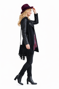 Vanessa Quilted Sleeve Panel Wool Coat in Black
