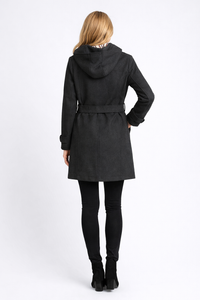 Jessica Alba Inspired Duffel Wool Hooded Coat in Dark Charcoal