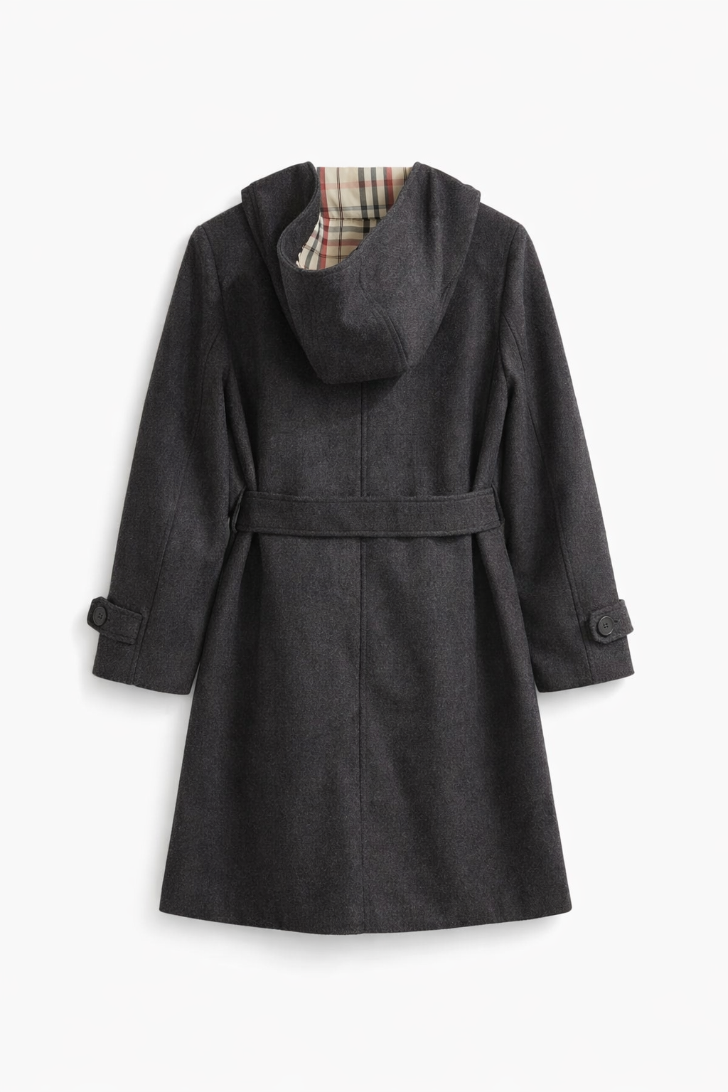 Jessica Alba Inspired Duffel Wool Hooded Coat in Dark Charcoal