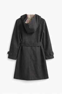 Jessica Alba Inspired Duffel Wool Hooded Coat in Dark Charcoal