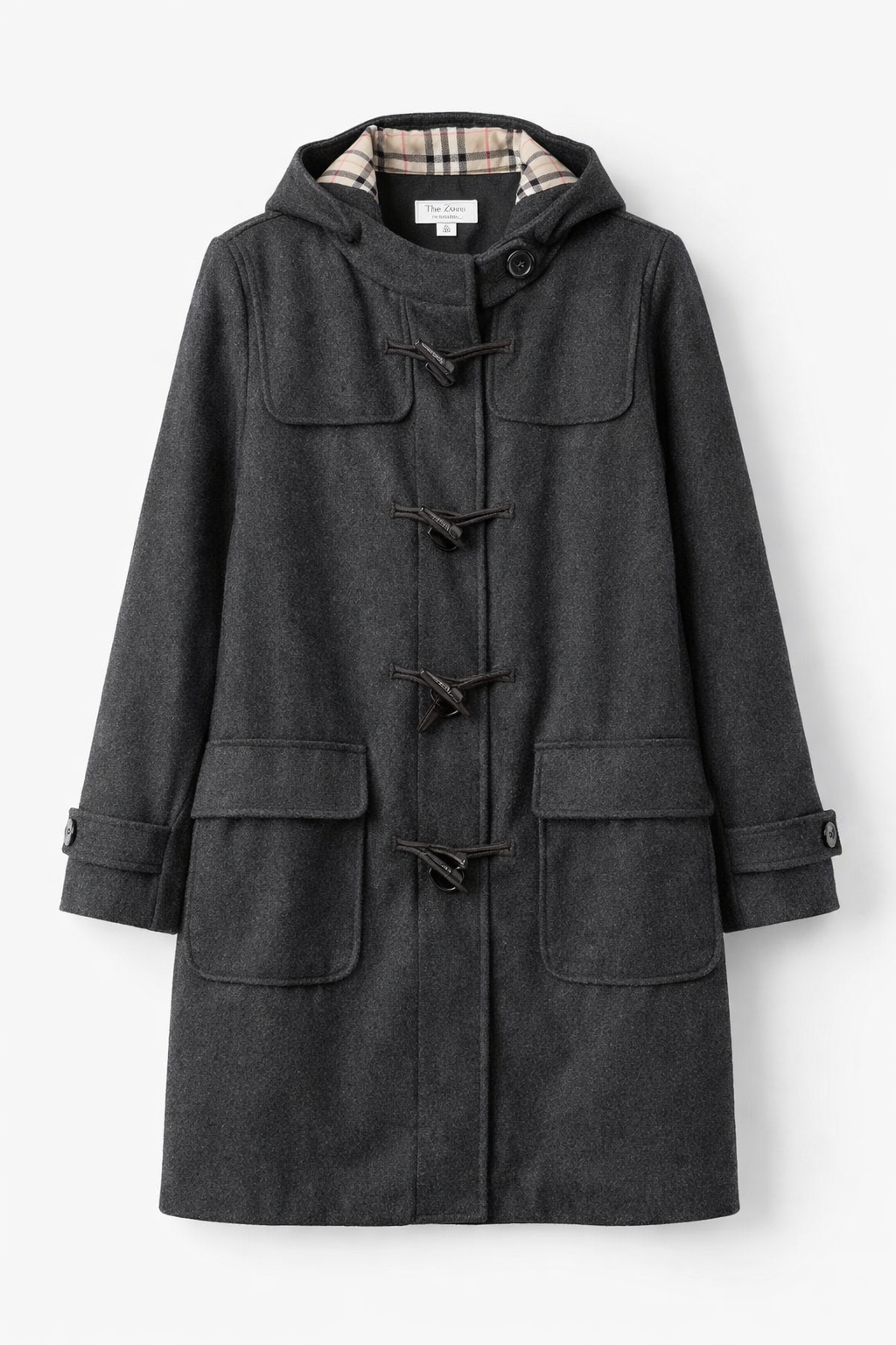 Jessica Alba Inspired Duffel Wool Hooded Coat in Dark Charcoal