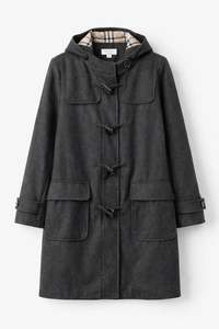 Jessica Alba Inspired Duffel Wool Hooded Coat in Dark Charcoal
