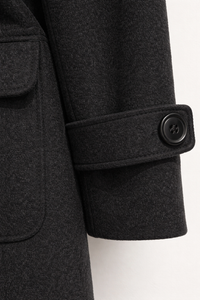 Jessica Alba Inspired Duffel Wool Hooded Coat in Dark Charcoal