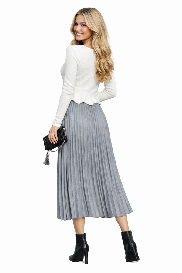 Elastic Waistband Velvet Pleated A-line Midi Skirt