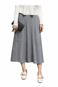 Elastic Waistband Velvet Pleated A-line Midi Skirt