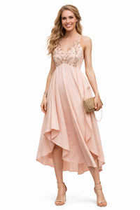 Spaghetti Crisscross Back Strap Sequin Asymmetric Party Dress