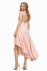 Spaghetti Crisscross Back Strap Sequin Asymmetric Party Dress