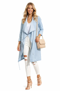 Chambray Open Front Drape Long-line Jacket