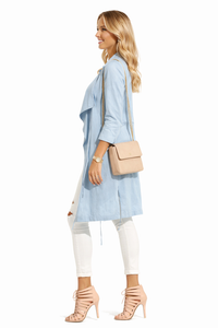 Chambray Open Front Drape Long-line Jacket