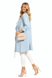 Chambray Open Front Drape Long-line Jacket