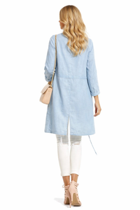 Chambray Open Front Drape Long-line Jacket