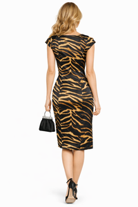 Square Neck Tiger Print Knee-Length Dress