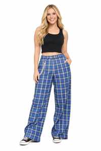 Kaia High Waist Wide Leg Check Pants with Chain