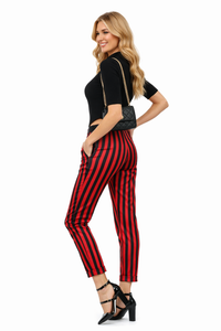 Kaia Chic Knit Black Top & Vertical Striped Cigarette Pants