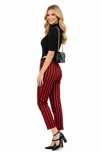 Kaia Chic Knit Black Top & Vertical Striped Cigarette Pants