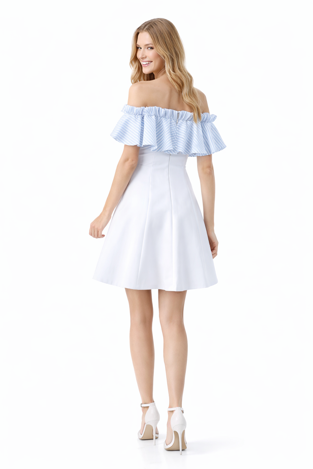 Two-tone Ruffle Off Shoulder Flared Party Dress