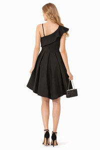 One Shoulder Fit and Flare Dipped Back Dress