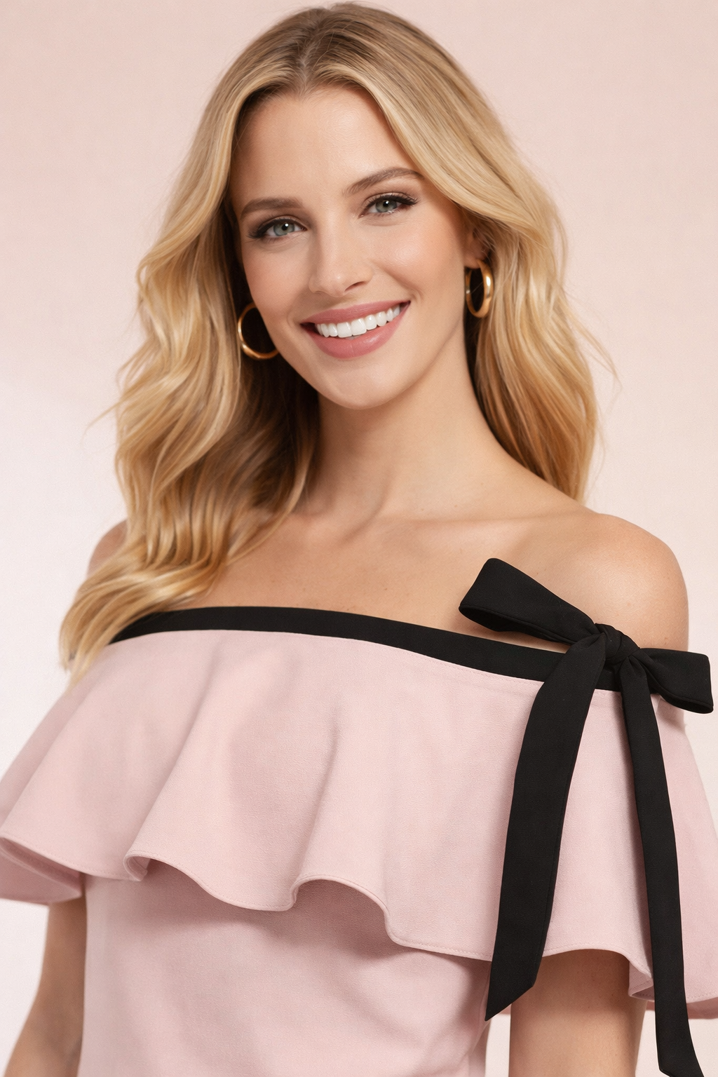 Off Shoulder Shift Dress with Tie Detail in Light Pink