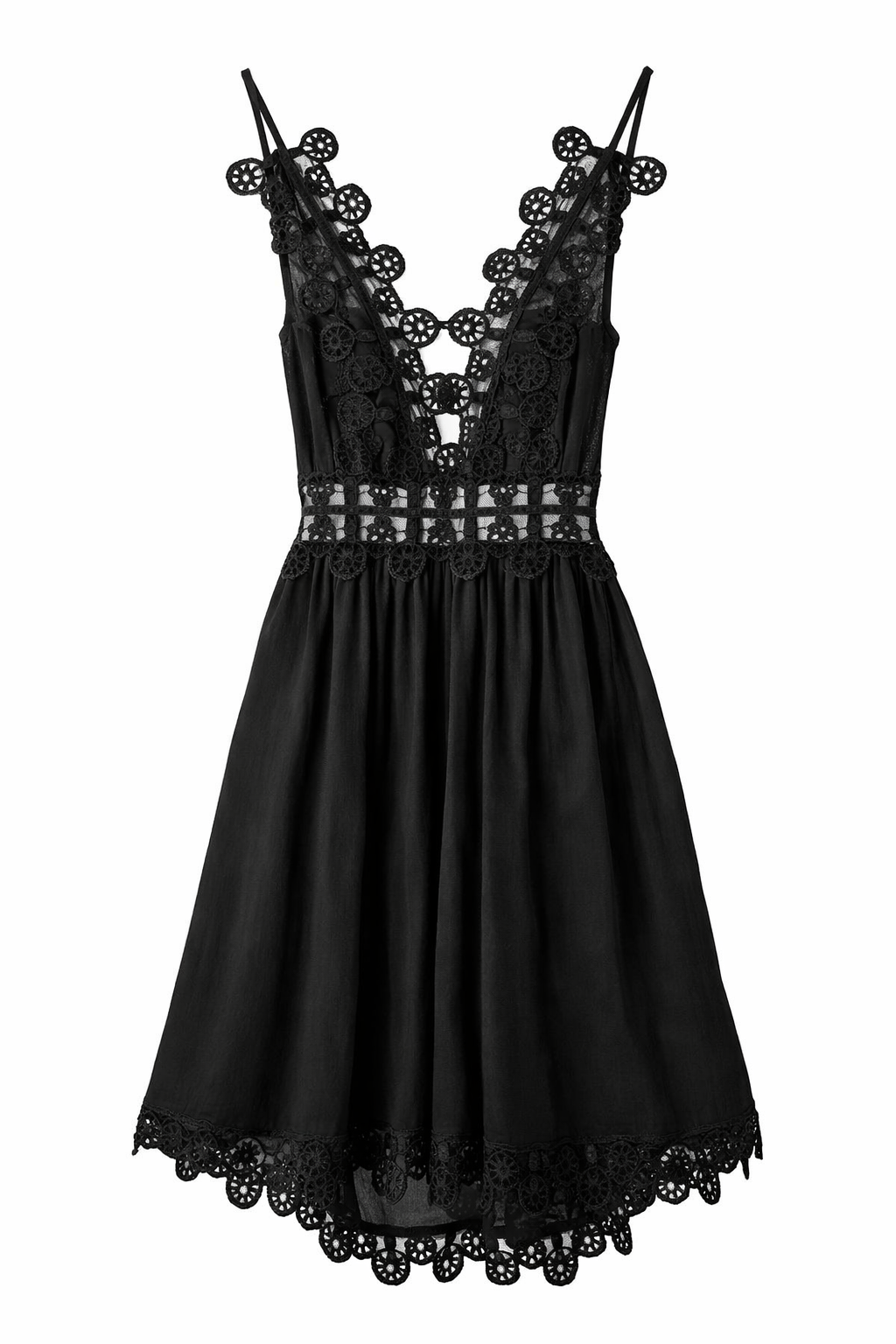 Rosie Cotton Crochet Backless Plunge Neck Party Dress in Black