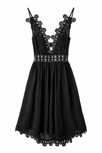 Rosie Cotton Crochet Backless Plunge Neck Party Dress in Black