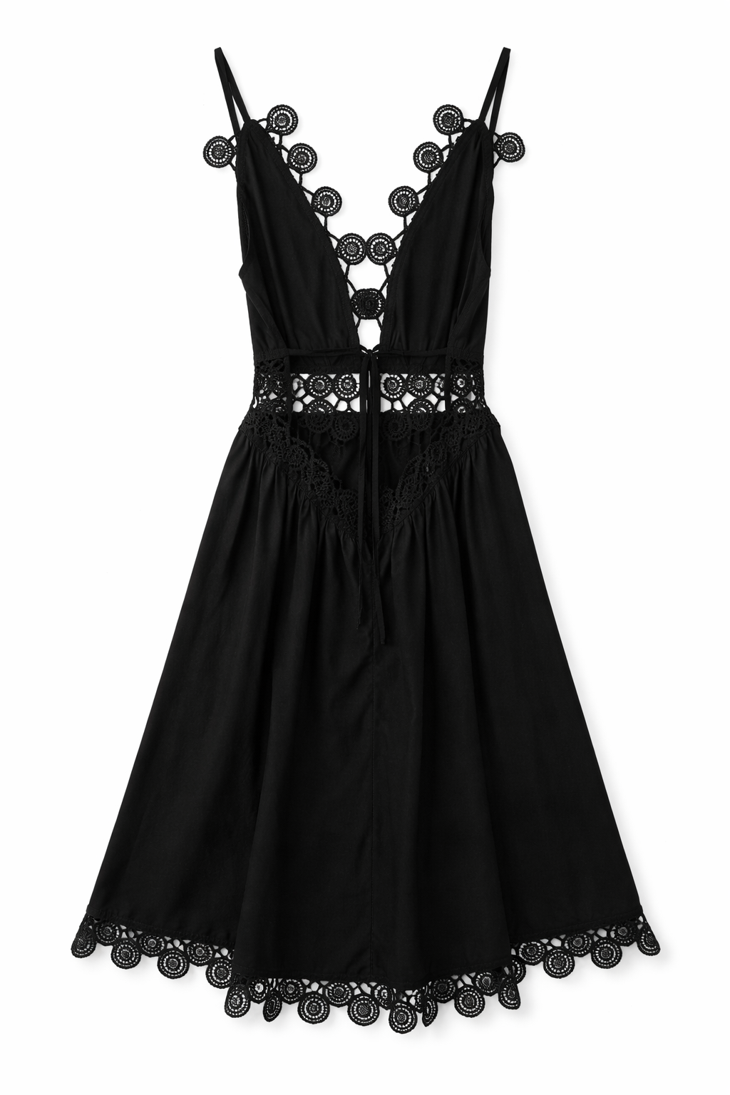 Rosie Cotton Crochet Backless Plunge Neck Party Dress in Black