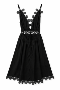 Rosie Cotton Crochet Backless Plunge Neck Party Dress in Black